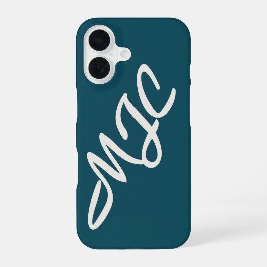 Deep Teal Blue Custom Monogram  iPhone 16 Hoesje (Achterkant)