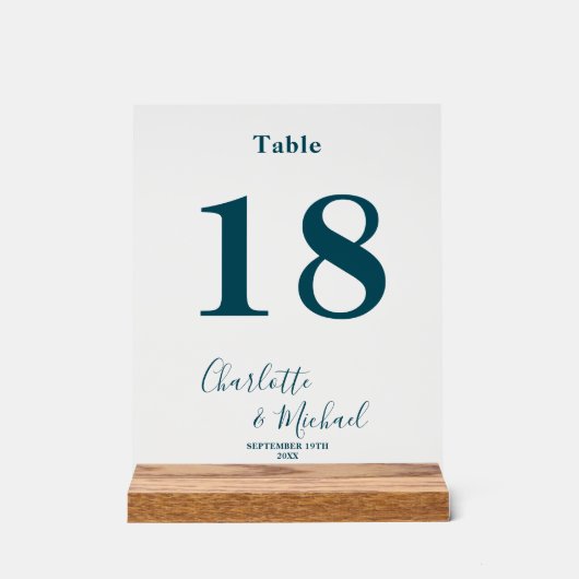 Deep Teal Elegant Wedding Table Number (Recto)