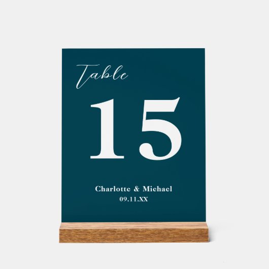 Deep Teal Minimalist Wedding Table Number (Recto)