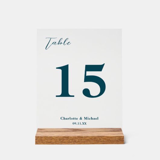 Deep Teal Minimalist Wedding Table Number (Recto)