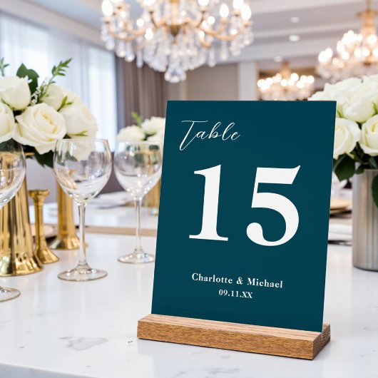 Deep Teal Minimalist Wedding Table Number