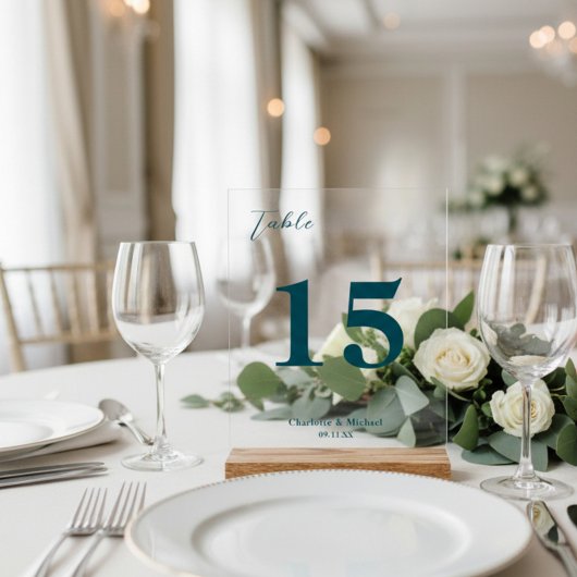 Deep Teal Minimalist Wedding Table Number