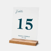 Deep Teal Minimalist Wedding Table Number Acryl Bord (Hoek)