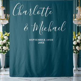 Deep Teal Script Minimalist Wedding Backdrop Wandkleed