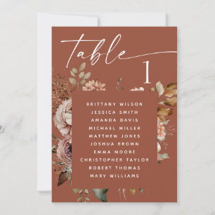 Deep Terracotta Wedding Seating Chart. Rustic Boho Kaart