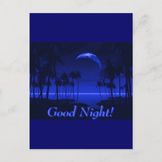 DEEP TROPICAL BLUE GOODNIGHT PALM TREES OCEAN MOON BRIEFKAART (Voorkant)