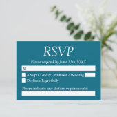 Deep Turquoise Blue Wedding RSVP Kaart (Staand voorkant)