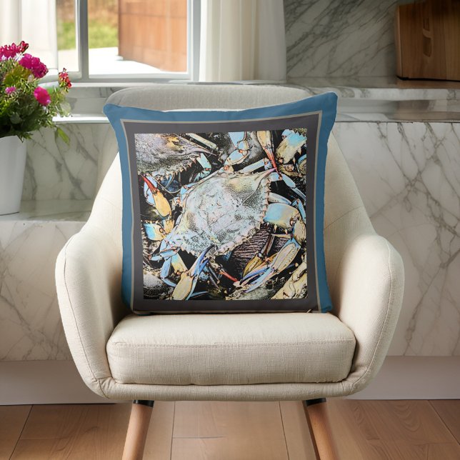 Deep Turquoise en Gray Crabby Pillow Kussen (Creator heeft geüpload)