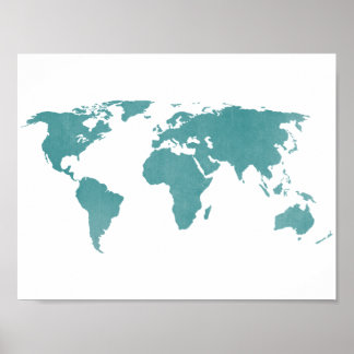 Deep Turquoise Rustic Wereldkaart Poster