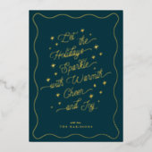 Deep Turquoise Wavy Border Sparkle moderne Carte d (Recto)