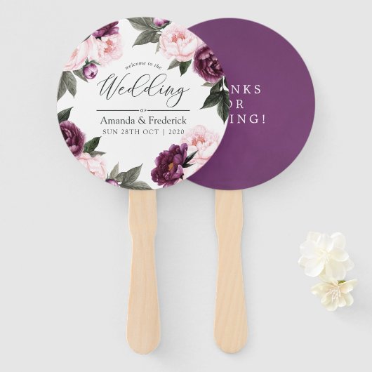 Deep Velvet Floral Wedding Favor Handwaaier (Voorkant en achterkant)