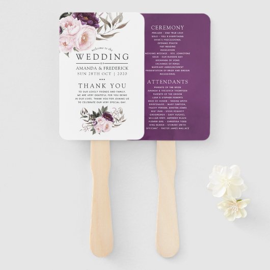 Deep Velvet Floral Wedding Programme Handwaaier (Voorkant en achterkant)