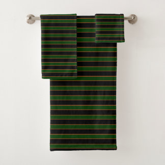 Deep Vintage Striped Green Pattern Bath Towels