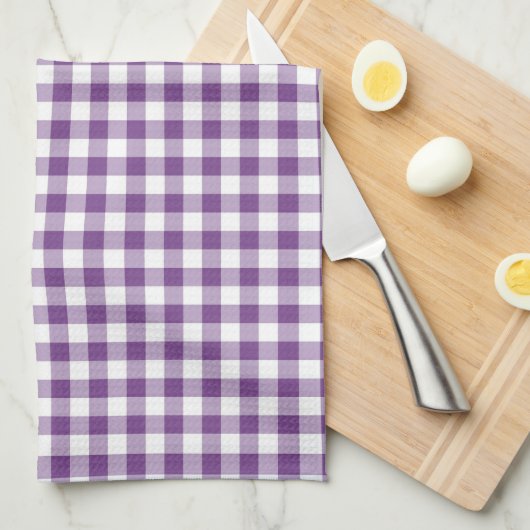 Deep Violet Paarse en witte Gingham Pattern Theedoek (Quarter Fold)