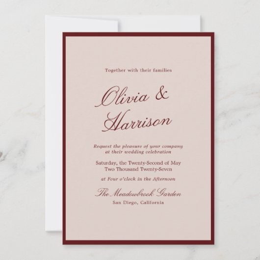 Deep Wine Old Money Calligraphy Wedding Invitation (Devant)