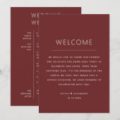 Deep Wine Red Wedding Timeline | Modern Itinerary Kaart (Voorkant / Achterkant)