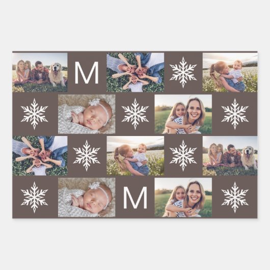 Deep Winter Snowflakes Monogram Fotocollage Inpakpapier Vel (Voorkant 2)