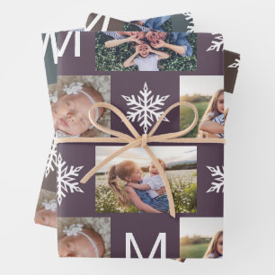 Deep Winter Snowflakes Monogram Fotocollage Inpakpapier Vel
