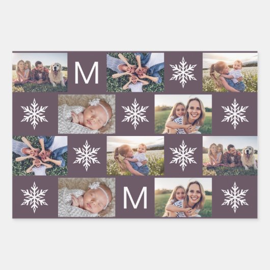Deep Winter Snowflakes Monogram Fotocollage Inpakpapier Vel (Voorkant)