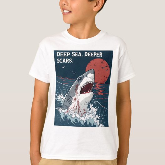 Deep Zee Deeper Littekens Grote Witte Haai T-shirt (Voorkant)
