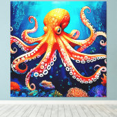 Deep Zee Octopus Glow Design Canvas Afdruk (Insitu (Houten vloer))