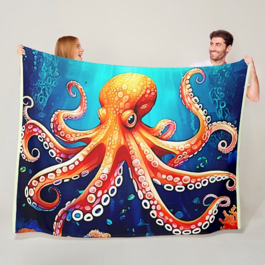 Deep Zee Octopus Glow Design Fleece Deken (In situ)