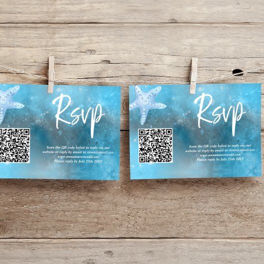 Deep Zee Zomer Bruiloft QR Code RSVP Kaart
