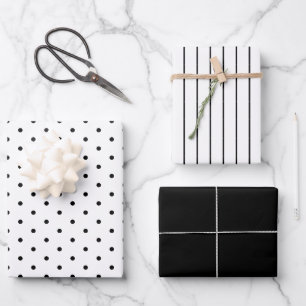 Deepest Black Polka Dot and Striped and Solid Inpakpapier Vel