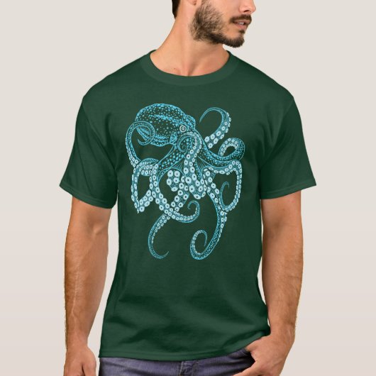Deepsea blue kraken octopus in combat stance vinta t-shirt (Voorkant)