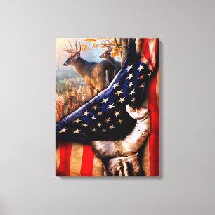 Deer American Flag Blanket, Canvas Afdruk