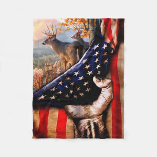 Deer American Flag Blanket, Fleece Deken