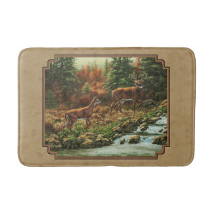 Deer and Stream Waterfall Tan Badmat