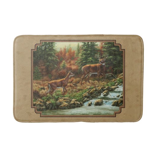 Deer and Stream Waterfall Tan Badmat (Voorkant)