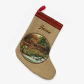 Deer and Stream Waterfall Tan Kleine Kerstsok (Voorkant (Hangend))