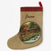 Deer and Stream Waterfall Tan Kleine Kerstsok (Achterkant)