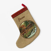 Deer and Stream Waterfall Tan Kleine Kerstsok (Achterkant (Hangend))