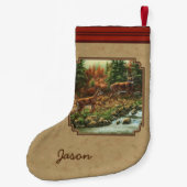 Deer and Stream Waterfall Tan Kleine Kerstsok (Achterkant)