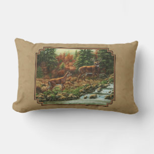 Deer and Stream Waterfall Tan Kussen