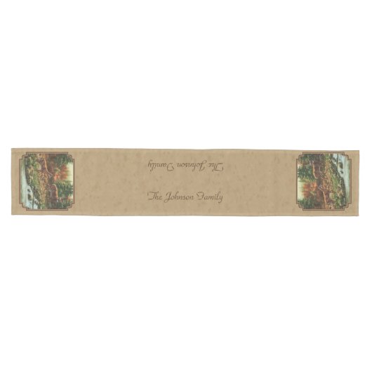 Deer and Stream Waterfall Tan Medium Tafelloper (Horizontaal)