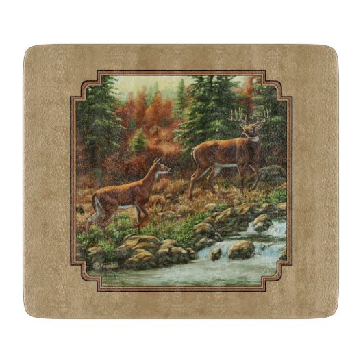 Deer and Stream Waterfall Tan Snijplank (Voorkant)