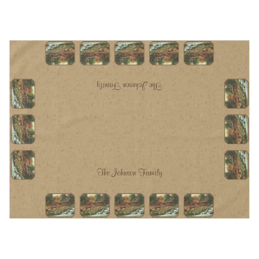 Deer and Stream Waterfall Tan Tafelkleed (Voorkant (Horizontaal))