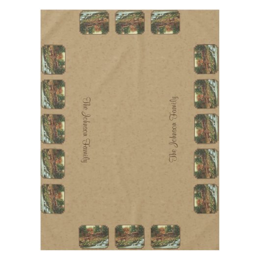 Deer and Stream Waterfall Tan Tafelkleed (Voorkant)