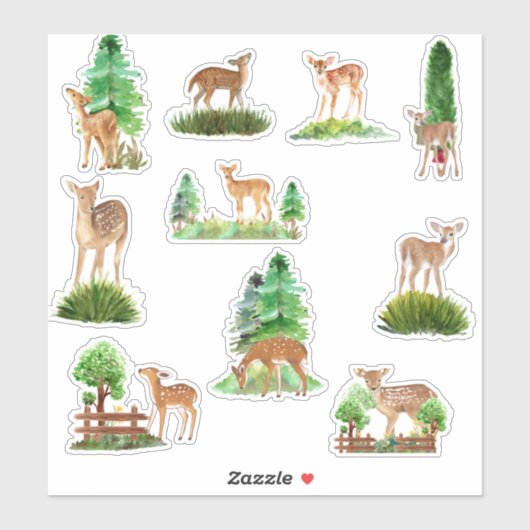 Deer and Trees Custom-Cut Vinyl Sticker (Vel)