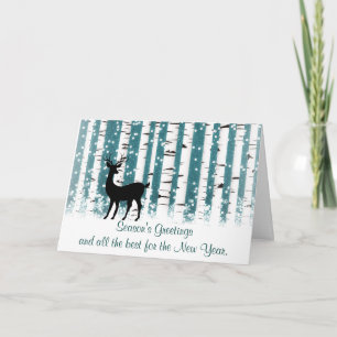 Deer and White Birches Holiday Kaart