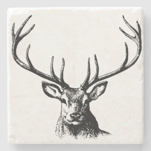 Deer Animal Antlers Natuur Wildlife Horns Head Pos Stenen Onderzetter