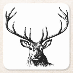 Deer Animal Antlers Natuur Wildlife Horns Head Pos Vierkante Kartonnen Onderzetter