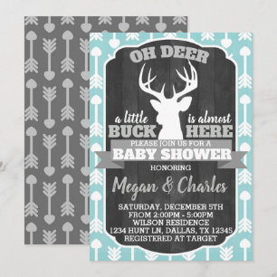 Deer Antler Baby shower Invitation Monnaie Gris Tu