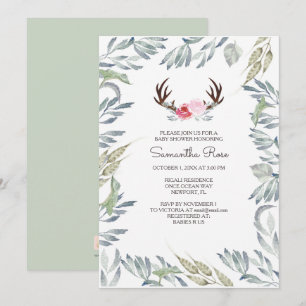 DEER ANTLER Baby shower Invite - Girl Kaart