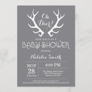 Deer Antler Baby shower Uitnodiging grijs
