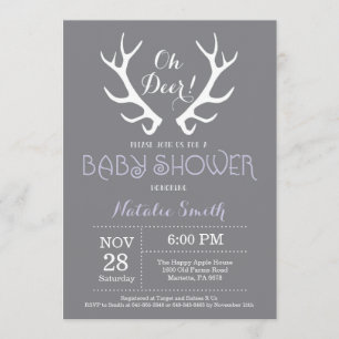 Deer Antler Baby shower Uitnodiging grijs en Paars